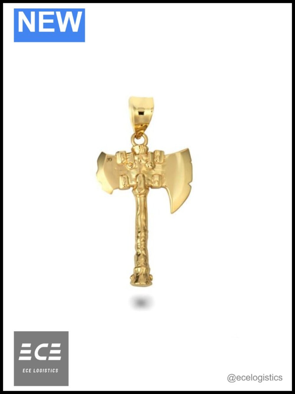 10K Solid Gold Viking Axe Norse Charm Pendant Necklace